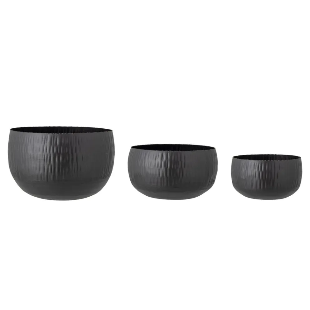 Bloomingville Abisha Blumentopf Set 3er, Schwarz, Metall