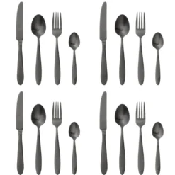 Bloomingville Frea Besteck Set Schwarz, 16-teilig, Edelstahl