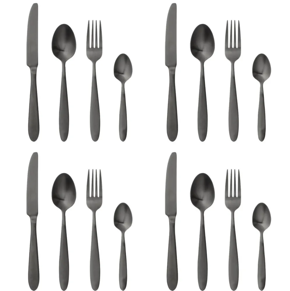 Bloomingville Frea Besteck Set Schwarz, 16-teilig, Edelstahl