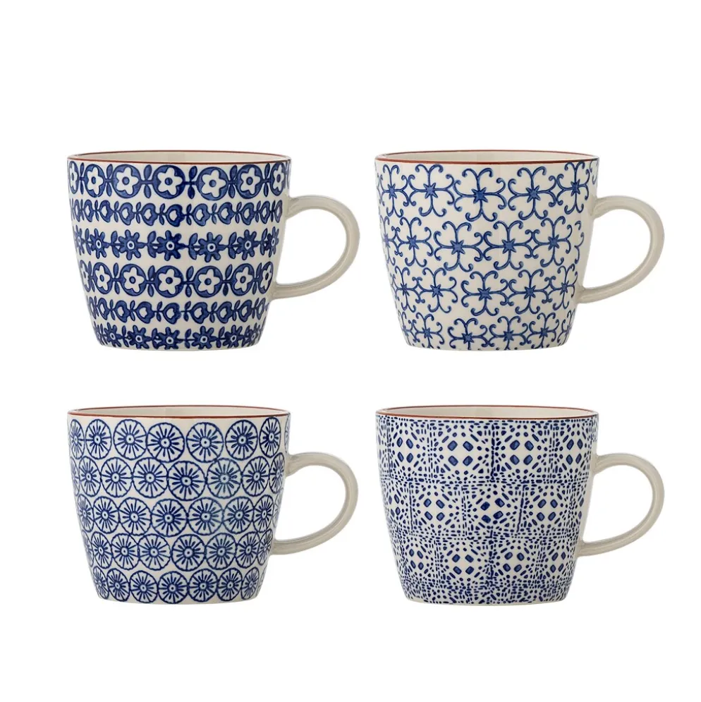 Bloomingville Karine Becher Set aus Steingut, Blau – 4er-Set im Hygge-Stil