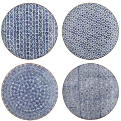 Bloomingville Karine Speiseteller-Set, Blau - Ø 25 cm - 4er-Set