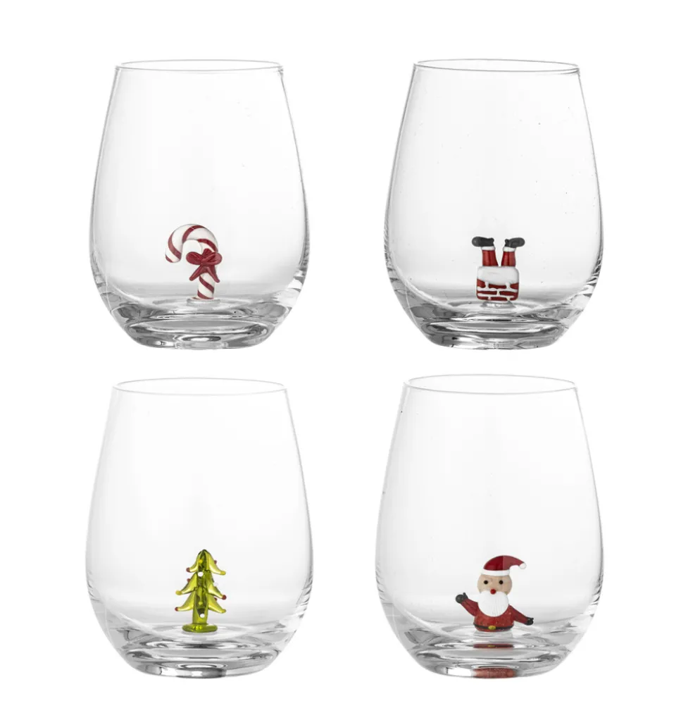Bloomingville Misa Trinkglas Weihnachtlich, 4er Set