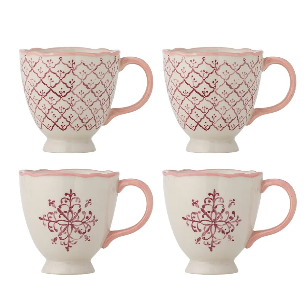 Bloomingville Steingut-Becher Wonderland Rose 4er-Set