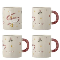 Bloomingville Steingut-Becher Mary 4er-Set Weihnachten 295 ml