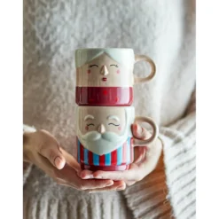 Bloomingville Weihnachtliche Steingut-Tassen Granny Rot 2er-Set
