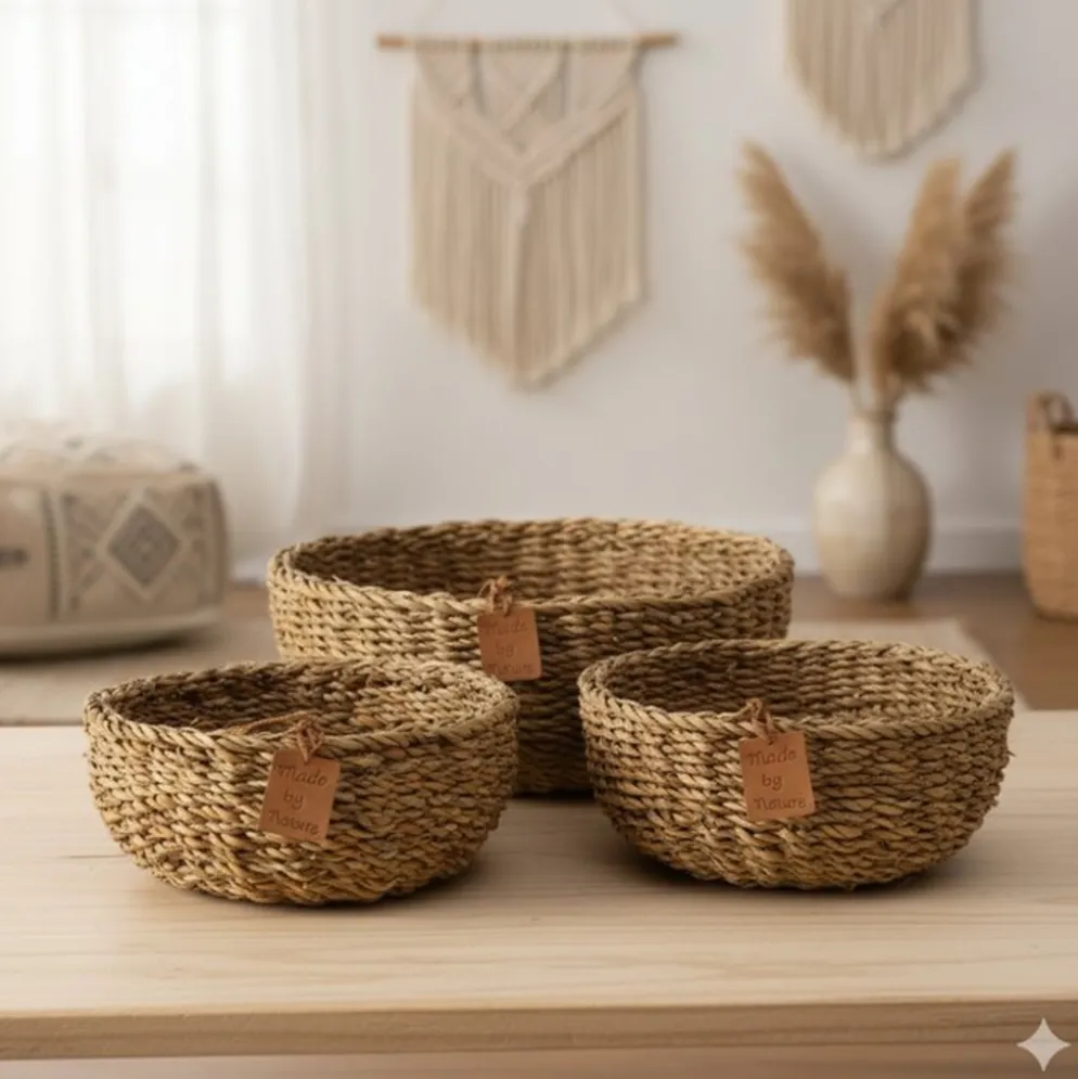 Boltze 3er Set Seegras Körbe Sophy, rund