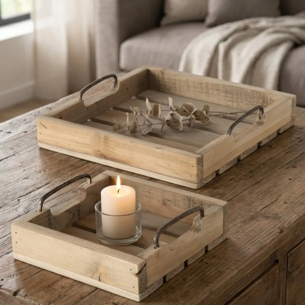 Boltze Holz-Tablett Ronja 2er-Set