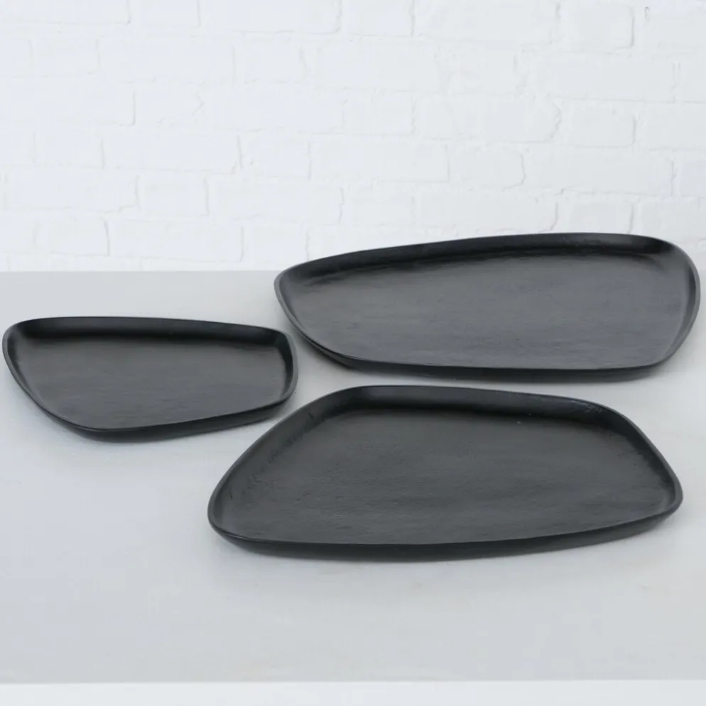 Boltze Tablett Marlisa 3-teiliges Set Schwarz Matt