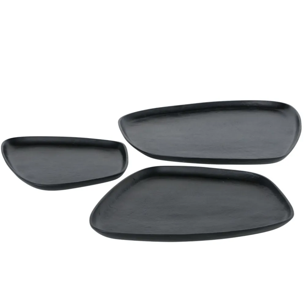Boltze Tablett Marlisa 3-teiliges Set Schwarz Matt