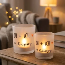 Boltze Windlicht Heartful aus Glas schwarz weiß 2er Set