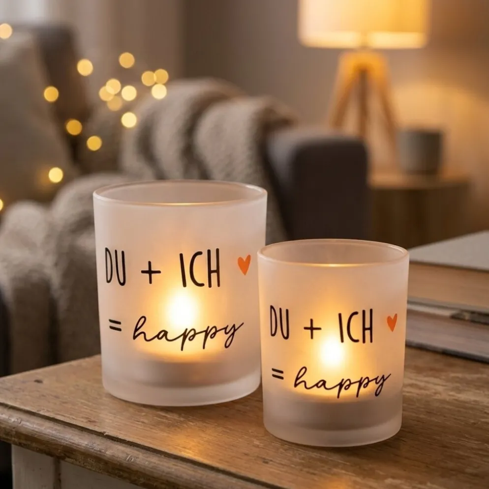 Boltze Windlicht Heartful aus Glas schwarz weiß 2er Set