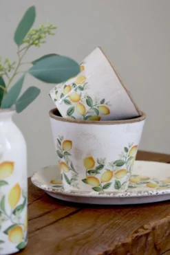Chic Antique Übertopf Limone Blossom – Vintage Keramik mit Zitronenmotiv