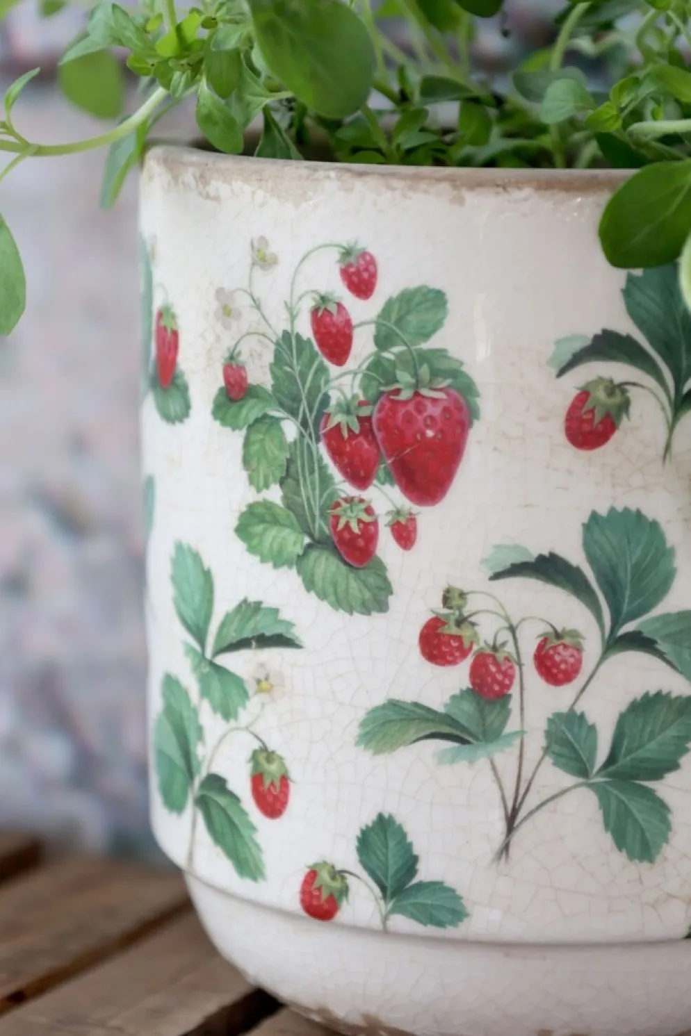 Chic Antique Fraises Übertopf – Keramik-Pflanztopf mit Erdbeer-Dekor