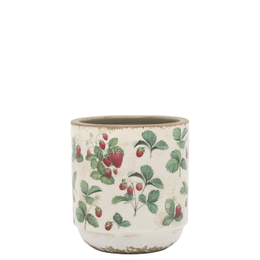 Chic Antique Fraises Übertopf – Keramik-Pflanztopf mit Erdbeer-Dekor