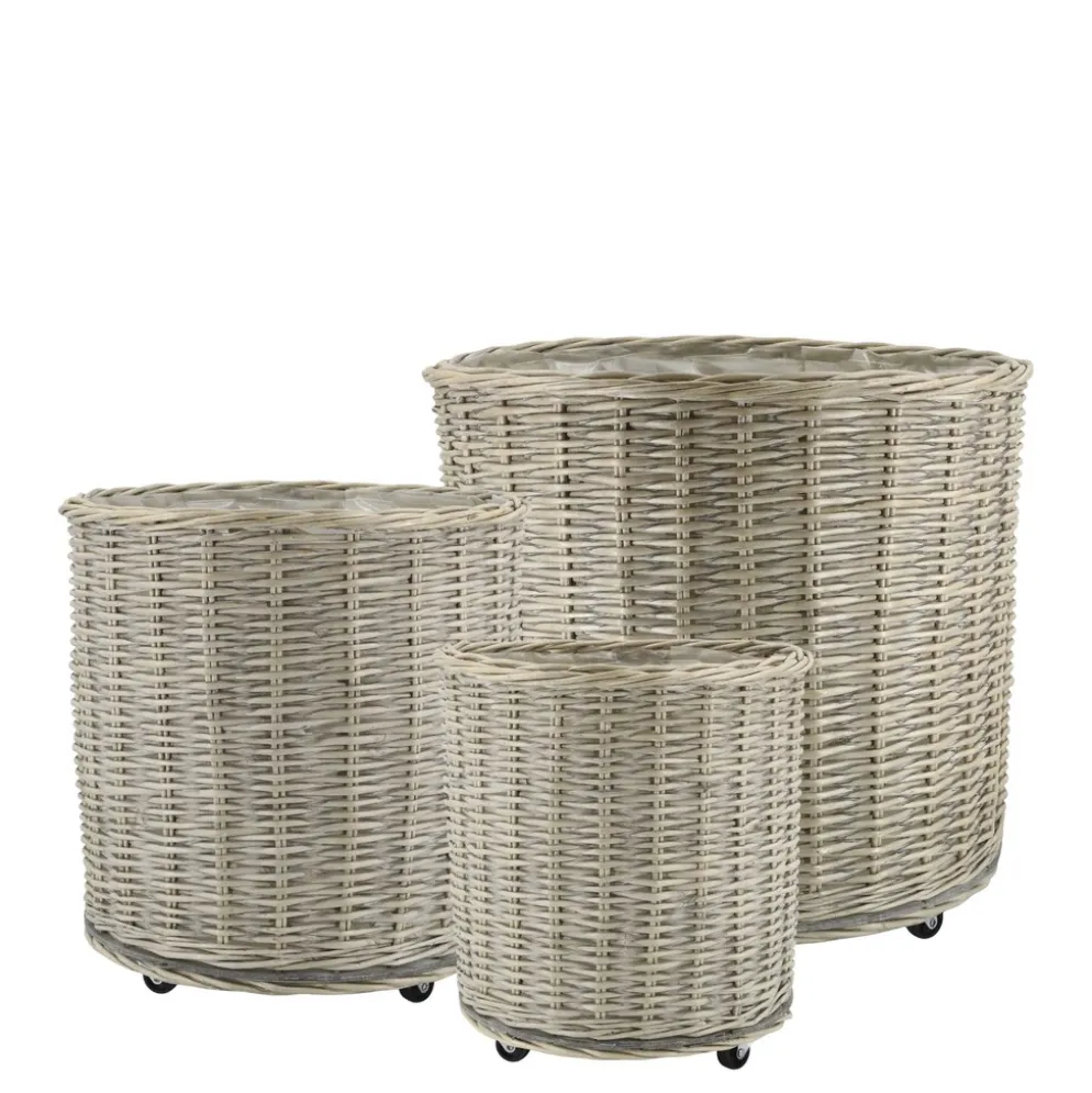 Chic Antique Französische Körbe auf Rädern 3er