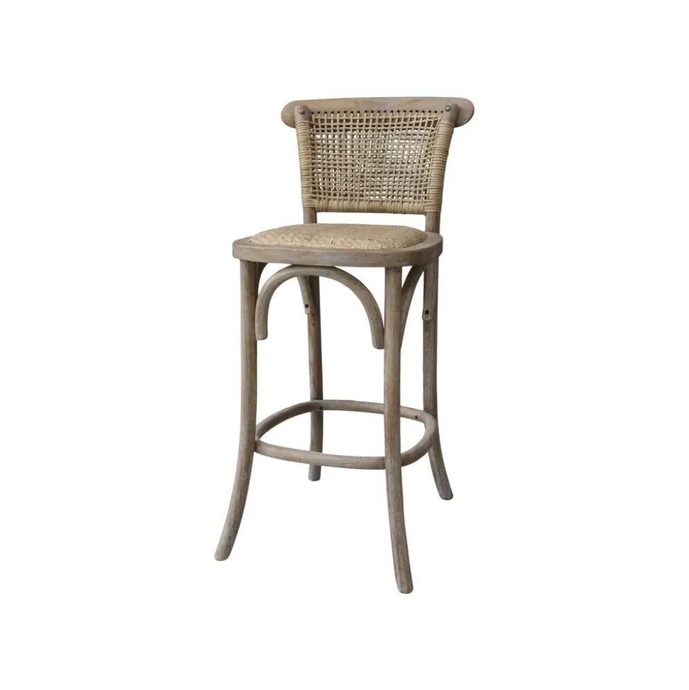 Chic Antique Französischer Barhocker mit Sitz und Rückenlehne