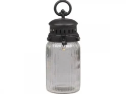 Chic Antique Französische Stalllaterne inkl. Glühbirne und Timer mit gerilltem Glas