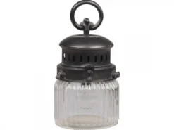 Chic Antique Französische Stalllaterne inkl. Glühbirne und Timer mit gerilltem Glas