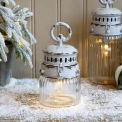 Chic Antique Französische Stalllaterne inkl. Birne & Timer weiß