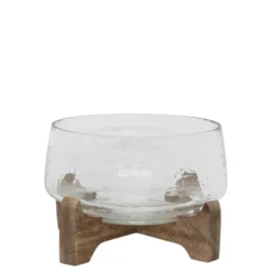 Chic Antique Glas Tablett mit Holzsockel