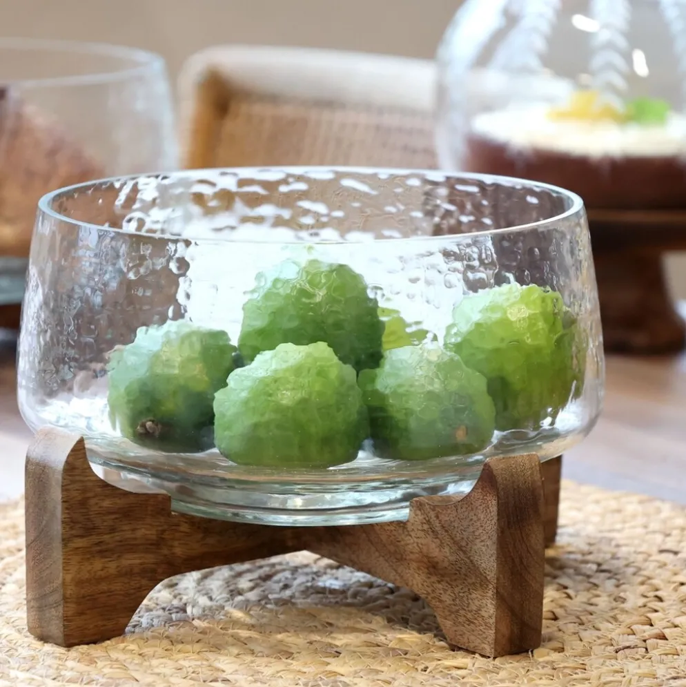 Chic Antique Glas Tablett mit Holzsockel