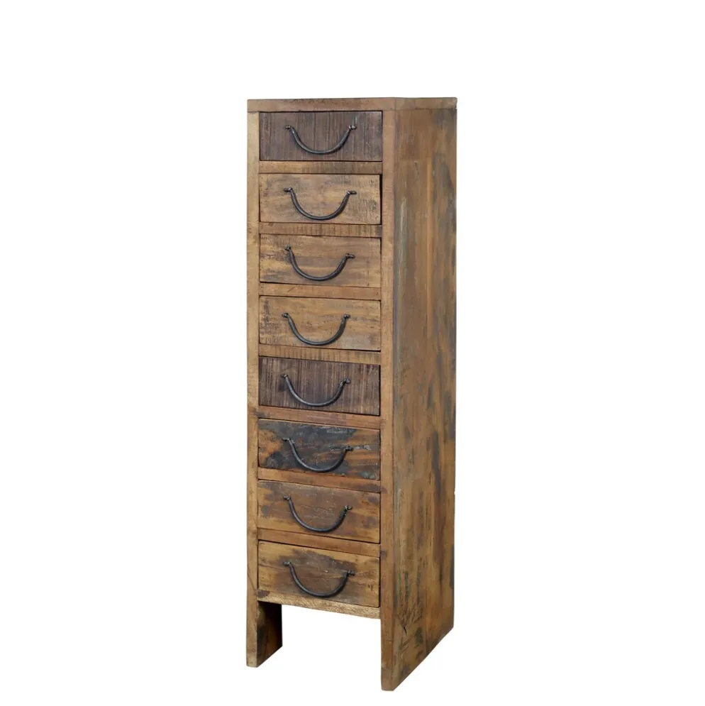 Chic Antique Grimaud Schmale Vintage Kommode mit 8 Schubladen | Recyclingholz