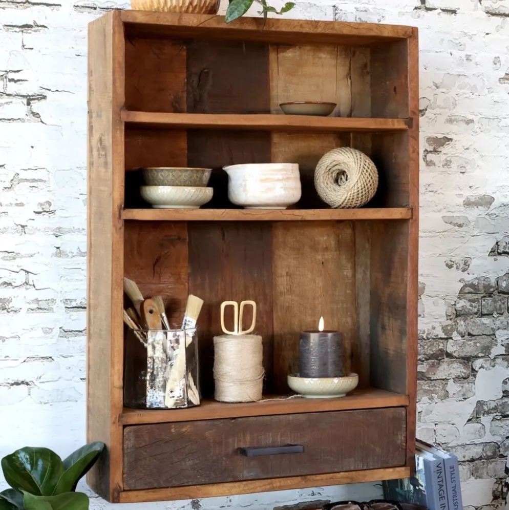 Chic Antique Grimaud Wandregal aus Recyclingholz mit Schublade