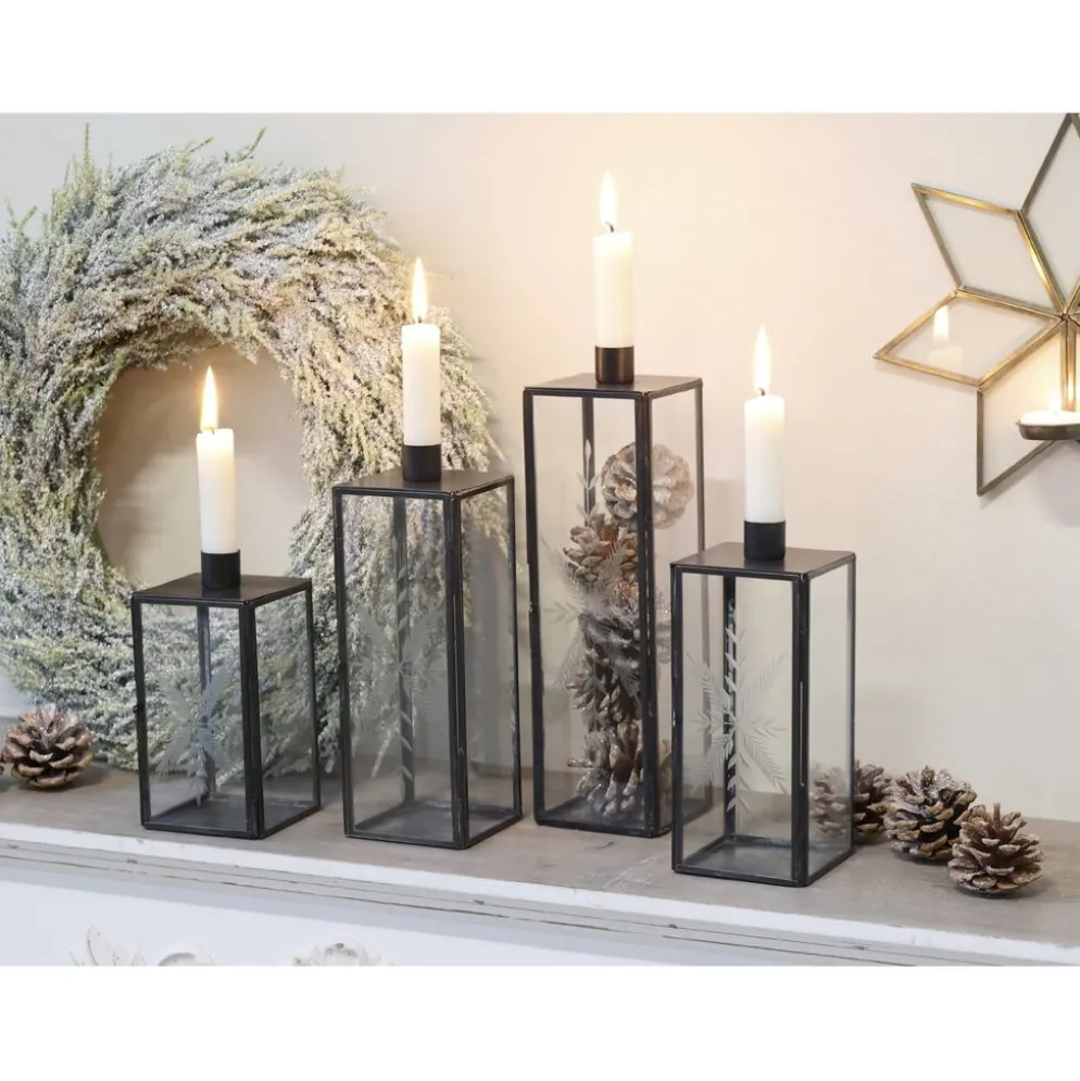 Chic Antique Kerzenständer Glas und Metall mit Schliff