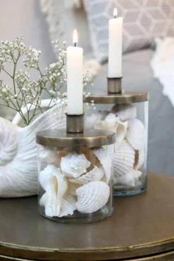Chic Antique Kerzenständer mit Halter – Glas & Eisen Antik Messing für Stabkerzen