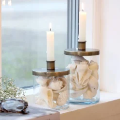 Chic Antique Kerzenständer mit Halter – Glas & Eisen Antik Messing für Stabkerzen