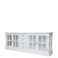 Chic Antique Landhaus Vitrinenschrank Marseille mit 4 Türen und 4 Schubladen