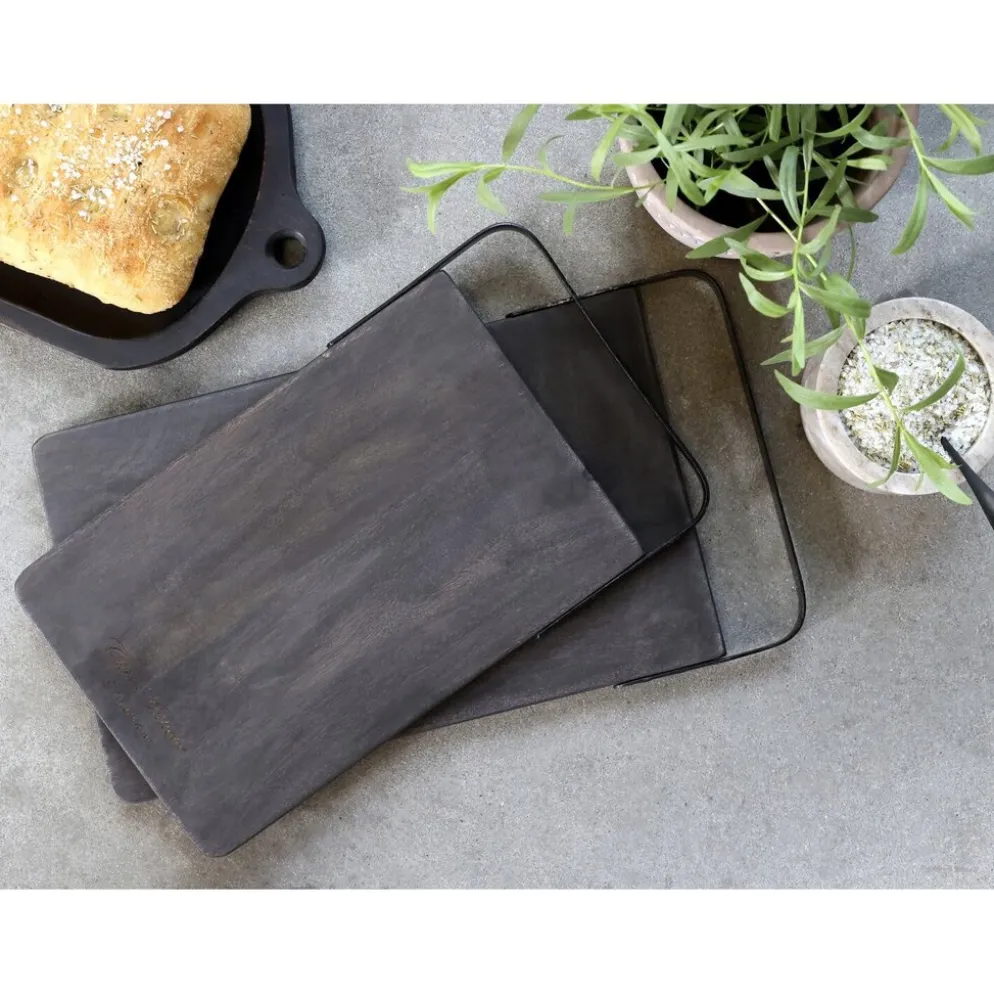 Chic Antique Laon Tapasbrett Mangoholz mit Eisen Henkel