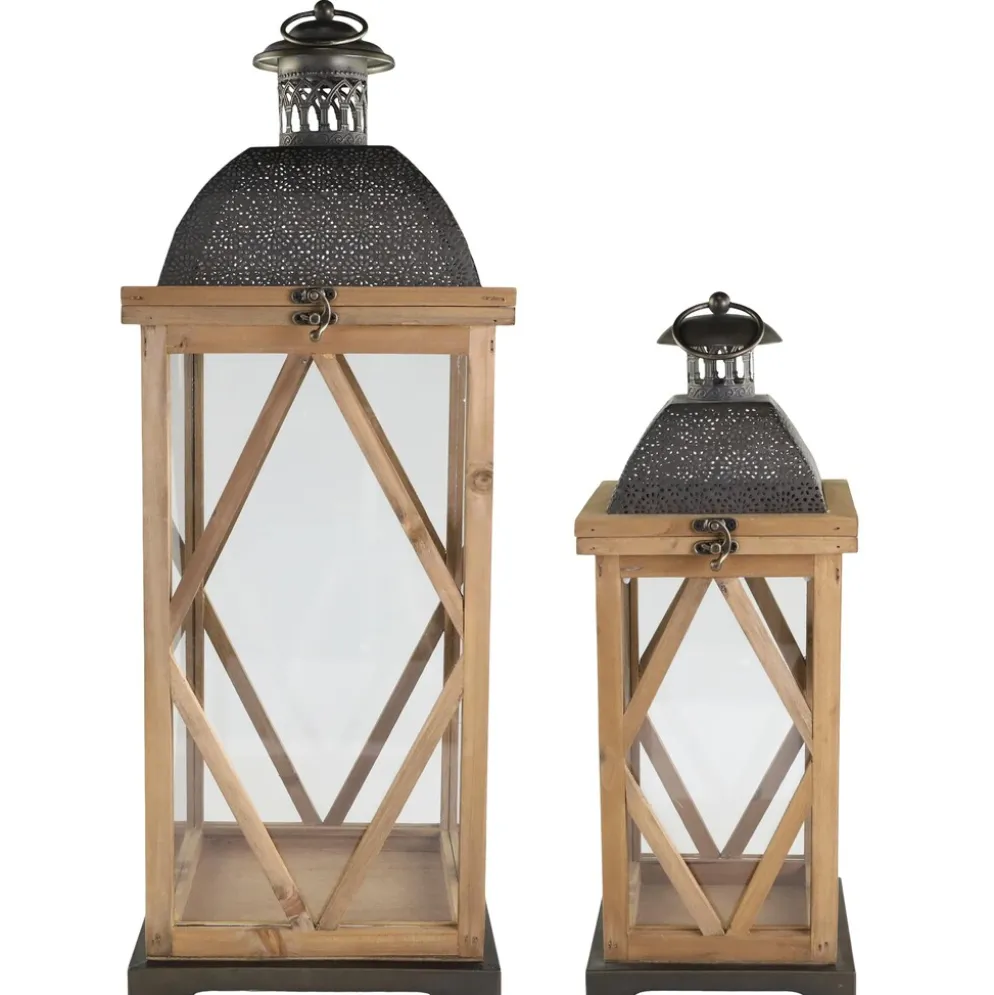 Chic Antique Laterne aus Holz 2er-Set