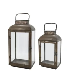 Chic Antique Laterne mit Muster Messing Antik 2er-Set