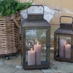 Chic Antique Laterne mit Muster Messing Antik 2er-Set