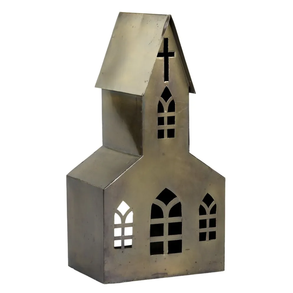 Chic Antique Lichthaus Kirche aus Metall