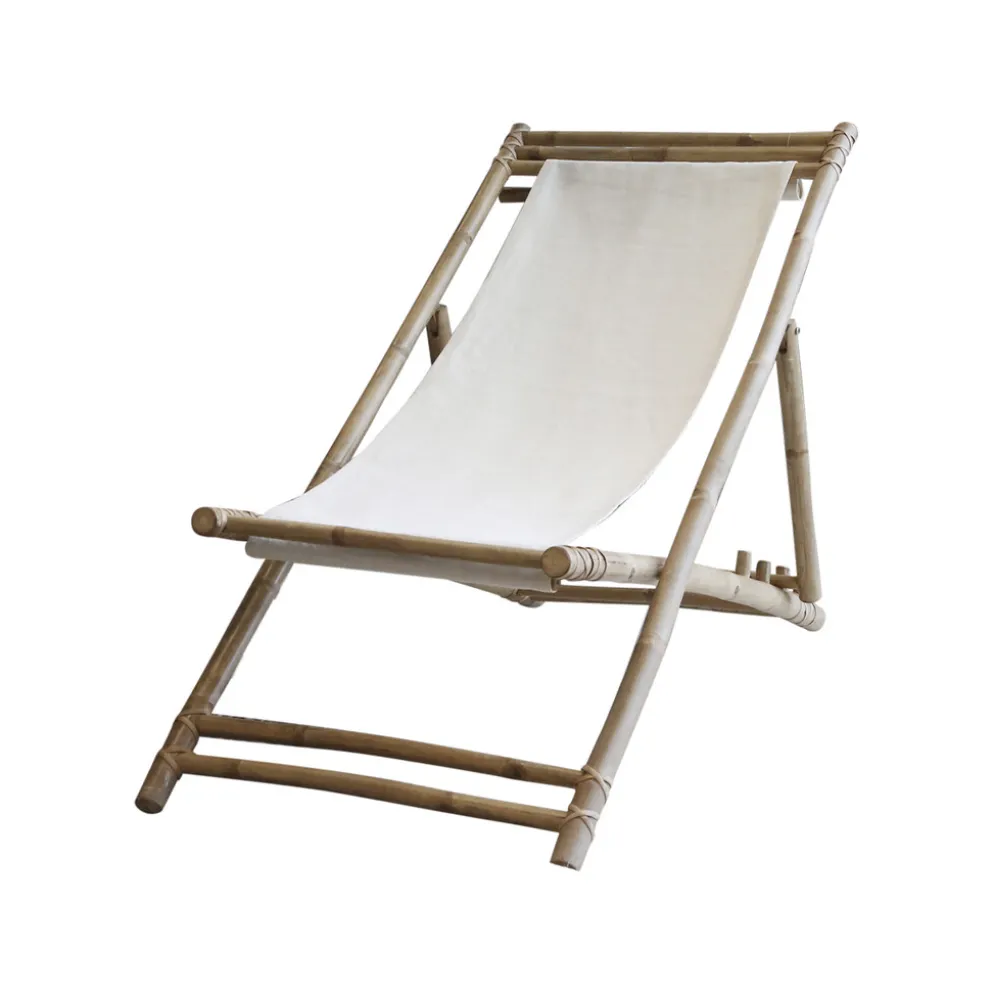 Chic Antique Lyon Liegestuhl mit Leinen Bambus