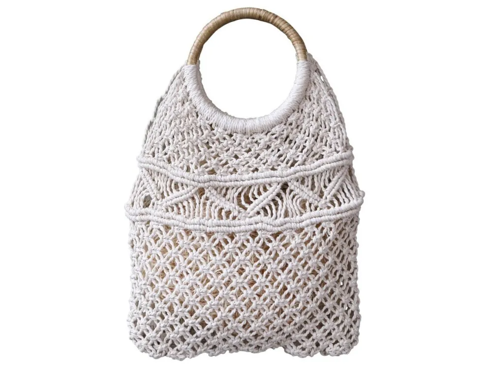 Chic Antique Netztasche gehäckelt mit Rattanhenkel