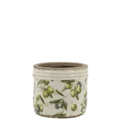 Chic Antique Olive Übertopf mit Rand, Olivenmuster