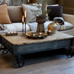 Chic Antique Sofatisch mit Schublade Ulmenholz Schwarz & Natur