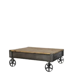 Chic Antique Sofatisch mit Schublade Ulmenholz Schwarz & Natur