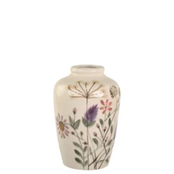 Chic Antique Steingut Vase mit Blumenmotiv