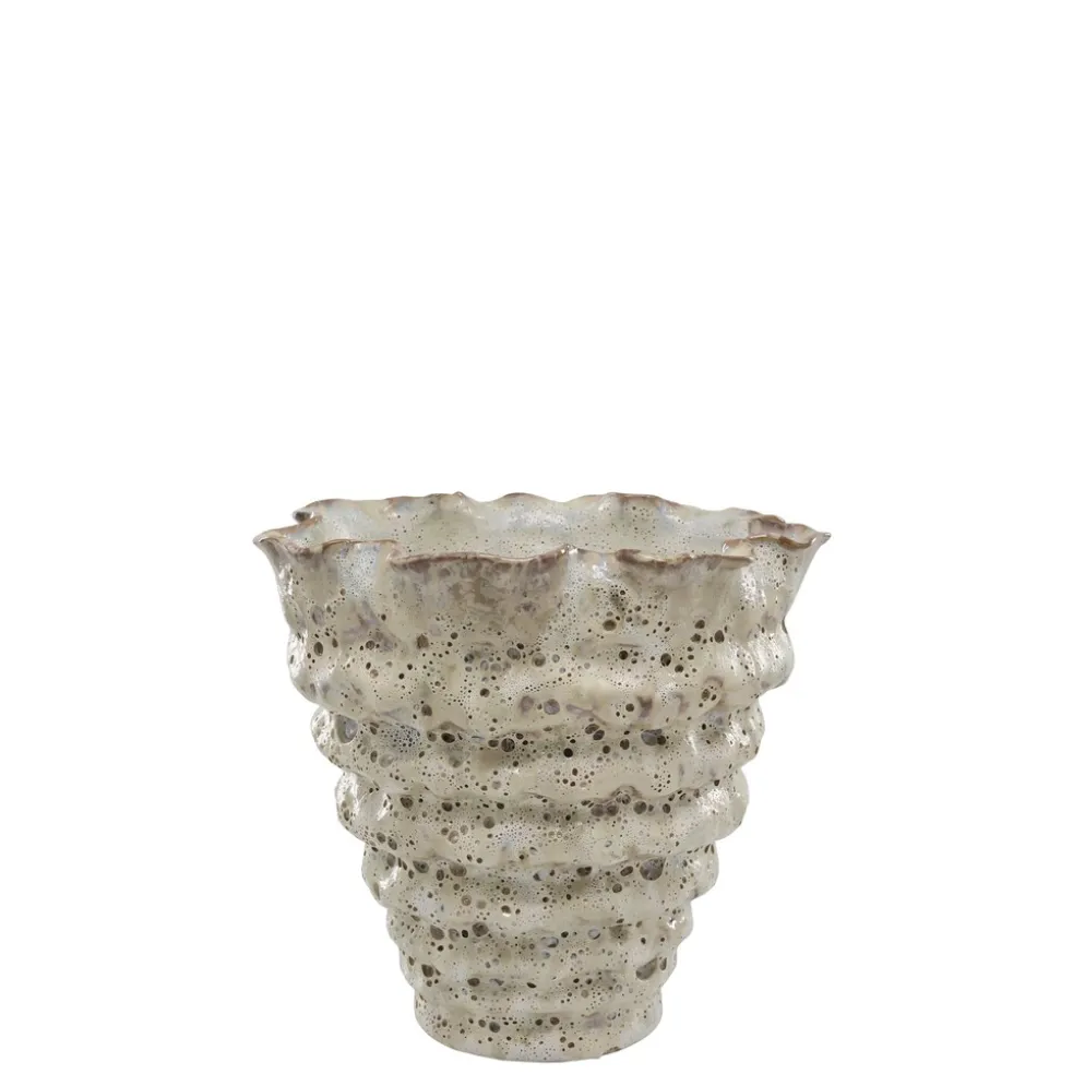Chic Antique Vase mit Rillen aus Steingut
