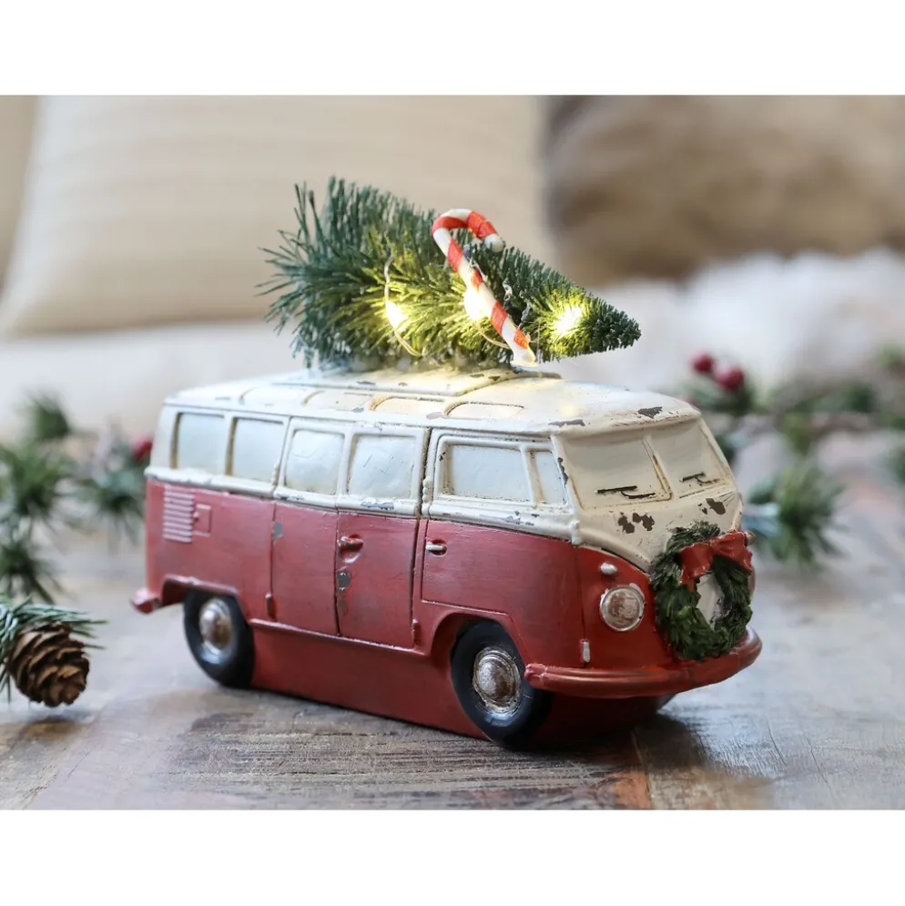 Chic Antique Vintage Bus mit Weihnachtsbaum und LED