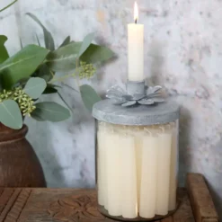 Chic Antique Vintage Glas Kerzenständer mit Zinkdeckel