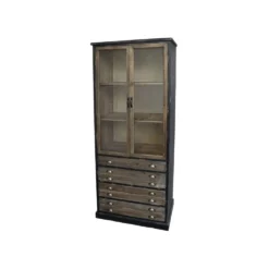 Chic Antique Vitrinenschrank mit Glastüren und 4 länglichen Schubladen