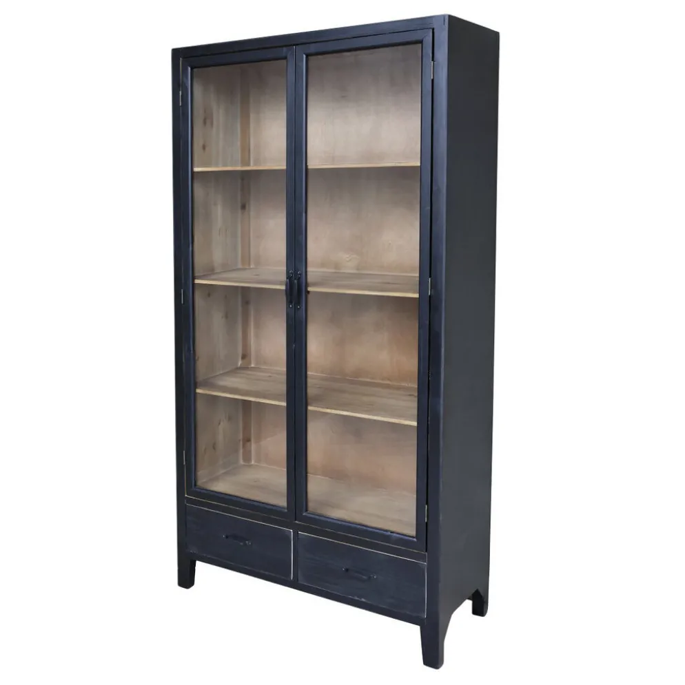 Chic Antique Vitrinenschrank mit Glastüren und Regalböden aus Holz