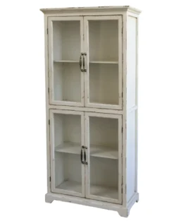 Chic Antique Weiße Shabby Vitrine mit 4 Türen