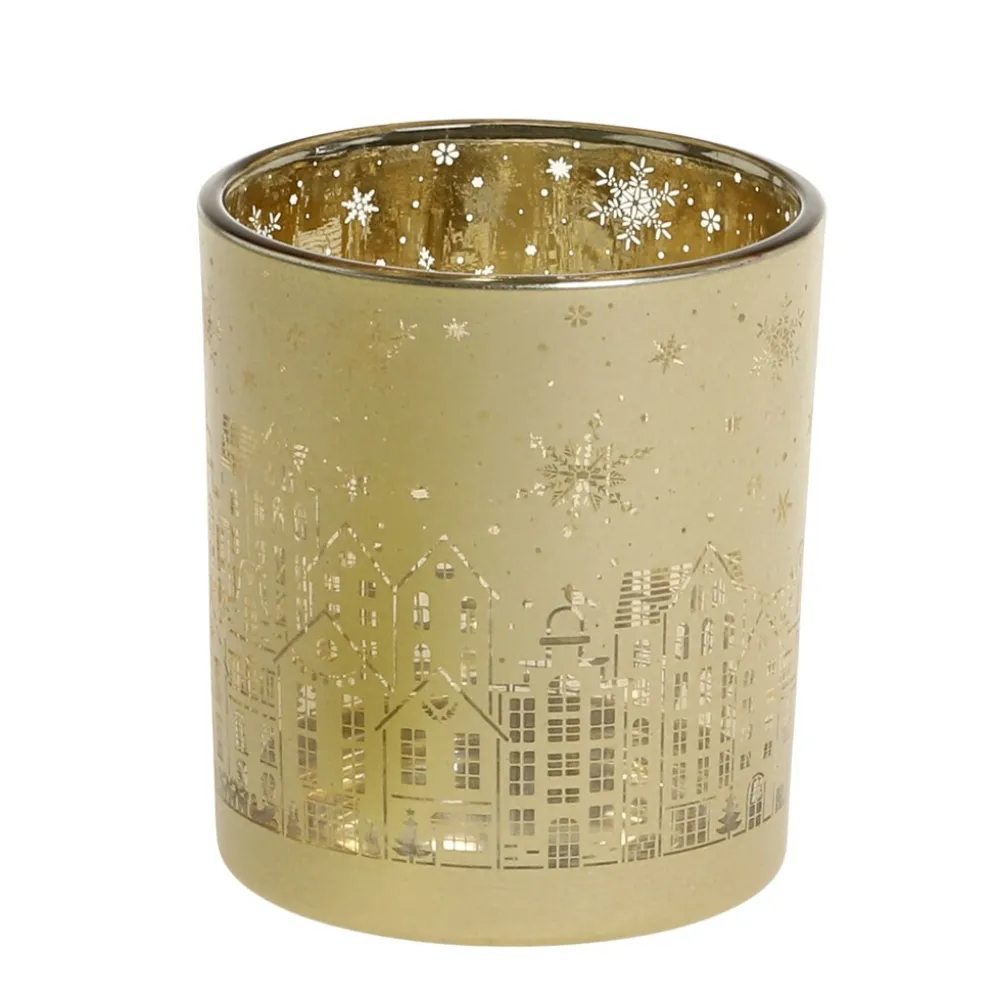 Chic Antique Weihnachtlicher Goldener Teelichthalter mit Muster