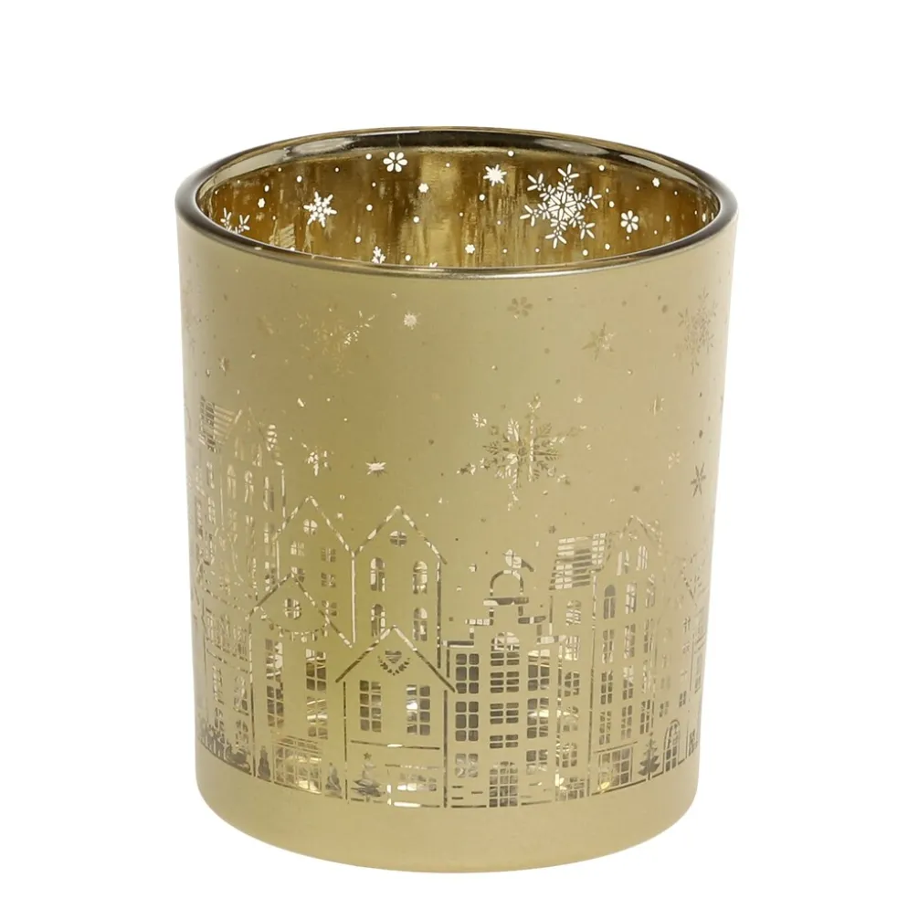 Chic Antique Weihnachtlicher Goldener Teelichthalter mit Muster